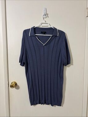 New Look Men’s XL Short-Sleeve Knit Polo Shirt in Blue with White Trim
